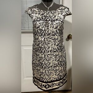 Gianni Bini Brown and Cream Midi Floral Silk Dress